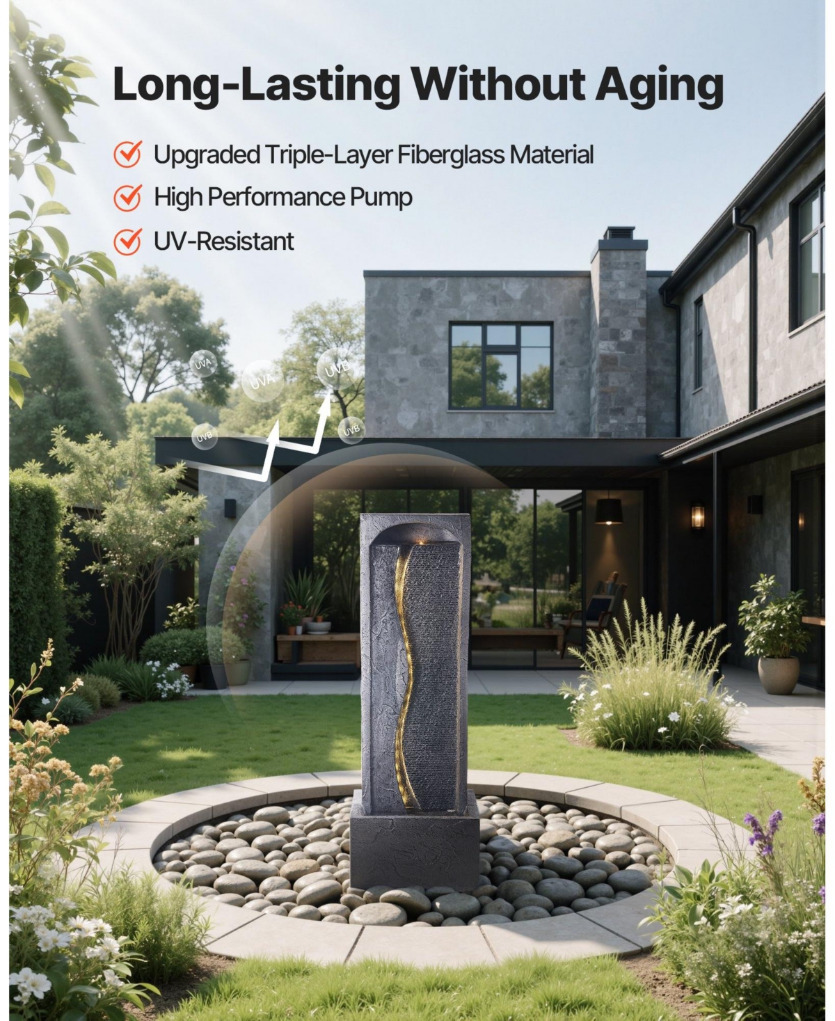 Slickblue Outdoor 1-Tier Rock Base Water Fountain for Garden or Patio