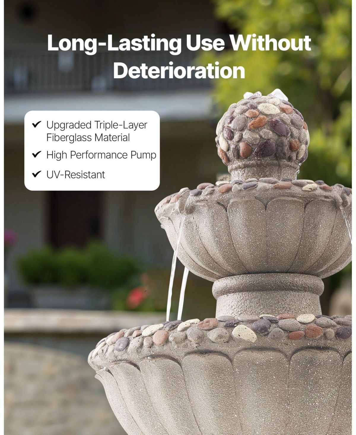 Slickblue Outdoor 2-Tier Rock Base Water Fountain for Garden or Patio