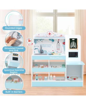 Wooden Doctor Playset with Stethoscope and Medical Tools for Toddlers Ages 3+ - Blue