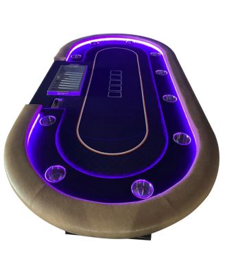 “96-Inch Poker Table with LED Lights, Chip Management & Speed Cloth for 10 Players Texas Hold em Game Nights.”