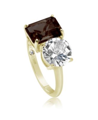 Suzy Levian Sterling Silver Gemstone Toi et Moi Two-Stone Ring