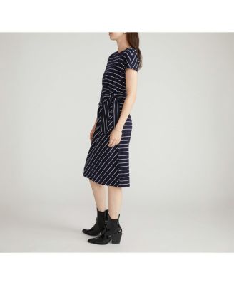 Plus Size Crescent Breton Stripe Knot Dress