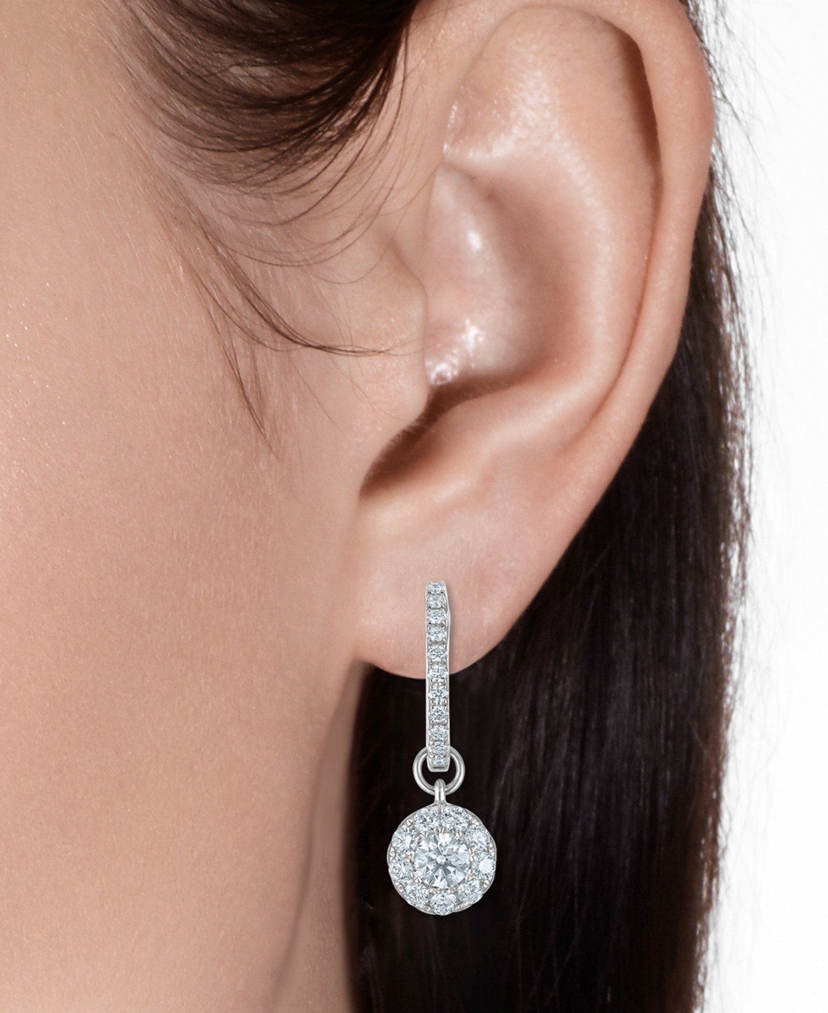 Macy's White Diamond Drop Hoop Earrings (1.15 ct. t.w.) in 14k White Gold