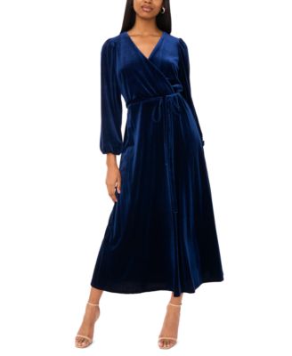 Women's Long-Sleeve Stretch-Velvet Dress