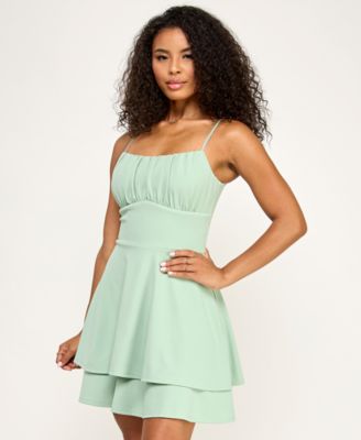 Juniors' Ruched Tiered Fit & Flare Dress