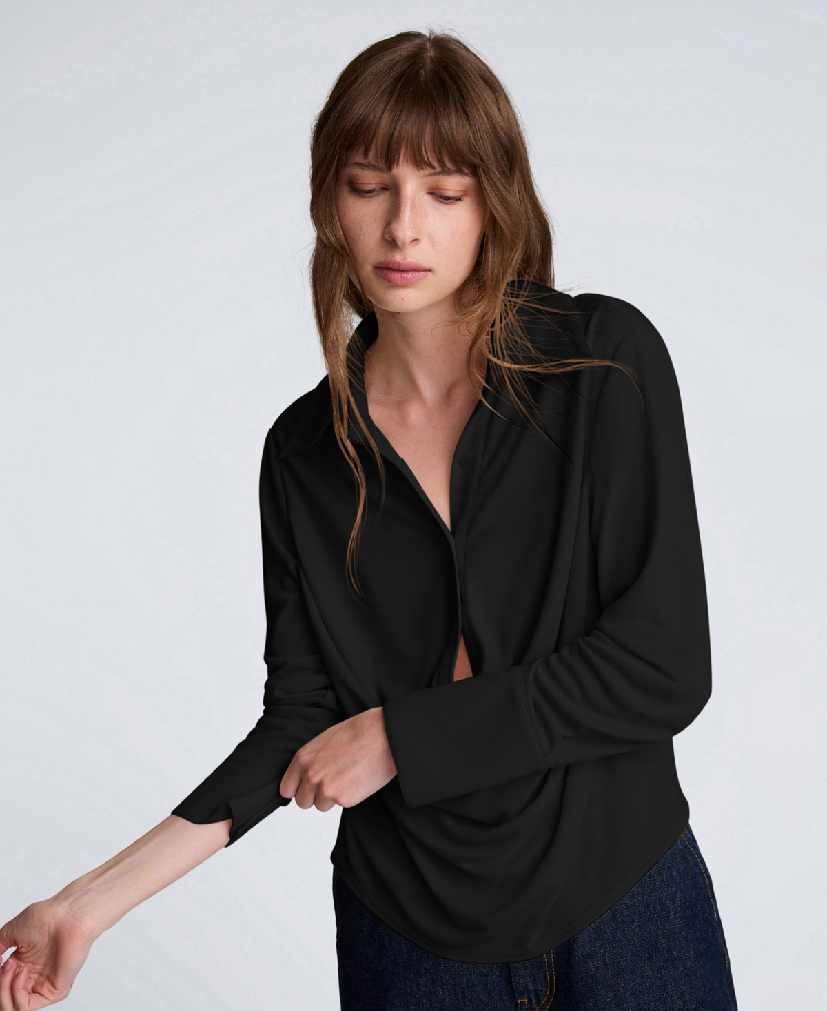 Kenneth Cole Drape Front Pullover Shirt In Black