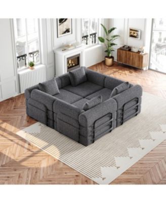 Streamdale 4-seater chenille convertible sofa bed with side storage
