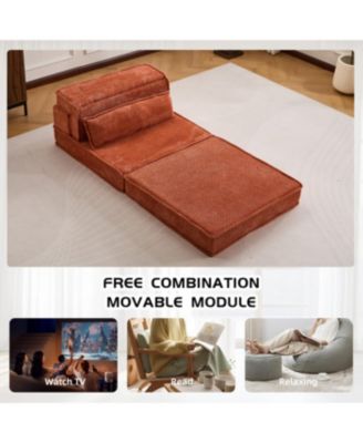 Streamdale Compression Sofa, Convertible Floor Sofa Bed, Modular Sectional Sofa, Orange