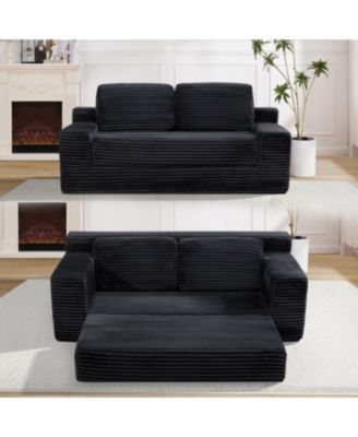 Streamdale Corduroy Cloud Double Sofa, 2-in-1 Convertible Sofa Bed, Black