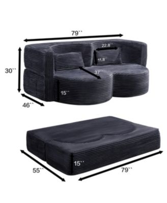 Streamdale Folding corduroy sofa bed, double sofa for living rooms, offices (dark gray)
