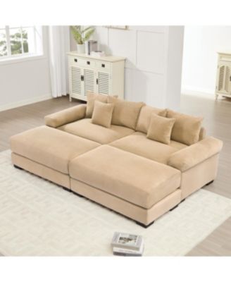Streamdale 92" Oversized Cloud Modular Sectional Couch, Soft Corduroy, 2 Ottomans, Camel