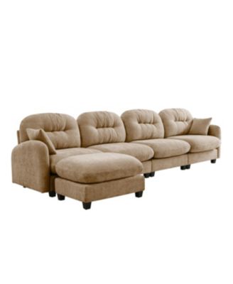 Modular L-Shaped Chenille Couch with Ottoman, Camel