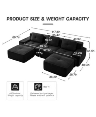 Streamdale Modern U-Shaped Corduroy Sectional Sofa with Movable Ottoman, Black