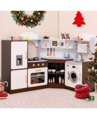Toddler Kitchen Playset with Sink, Ice Maker, Microwave, and Washing Machine for Ages 3