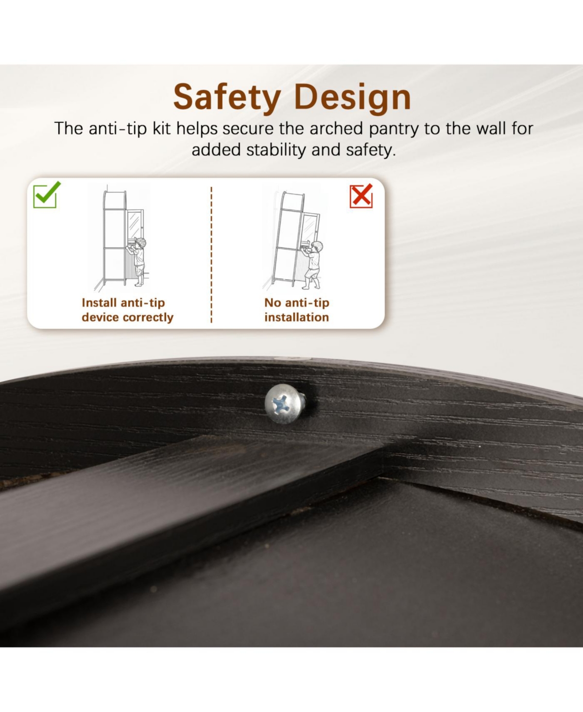 Streamdale Furniture Streamdale 71" Arched Kitchen Pantry Cabinet with Glass Door, Black