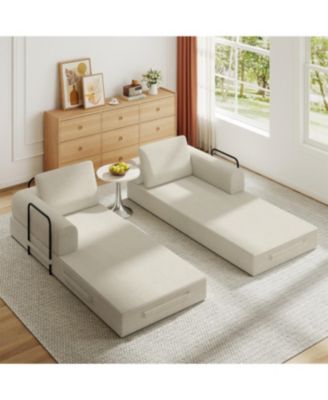 Convertible Sleeper Sofa Bed with Pillow - Corduroy Folding Mattress Couch - Beige