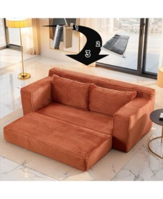 Streamdale Orange Corduroy Loveseat Sofa with Memory Foam & Steel Frame - Convertible 2-in-1 Design