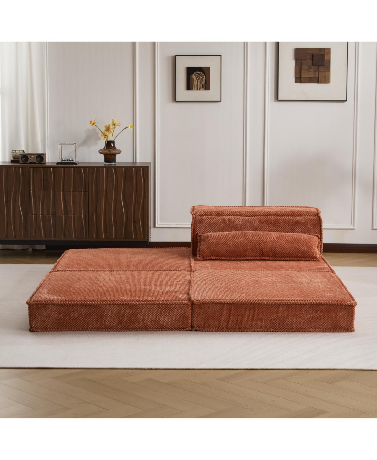 Streamdale Furniture Streamdale Compression Sofa, Convertible Floor Sofa Bed, Modular Sectional, No Assembly, Orange