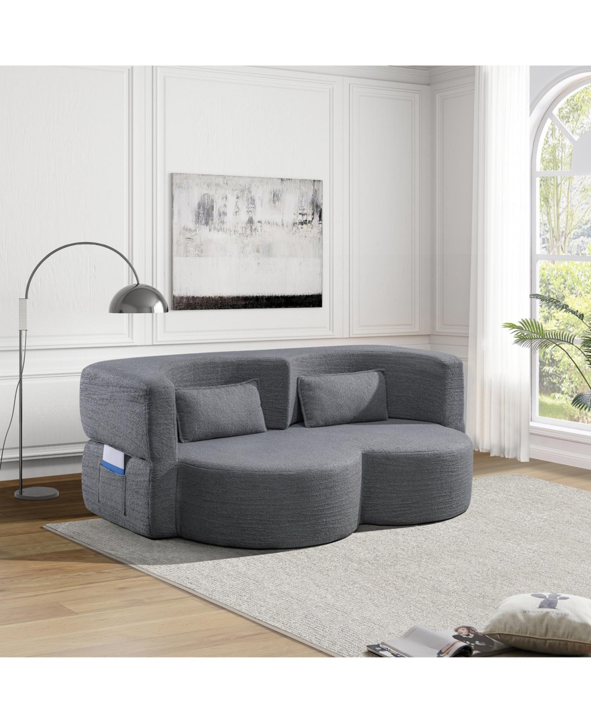 Streamdale Furniture Streamdale Gray Teddy Bear Fabric Folding Sofa Bed Sleeper Futon