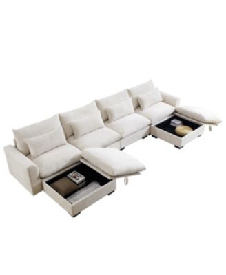Big Deep Seat U-Shaped Corduroy Sectional Couch, Beige