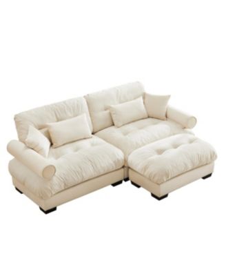 Streamdale Oversize Modern Velvet Two-Seater Sofa with Ottoman and Pillows, Cream