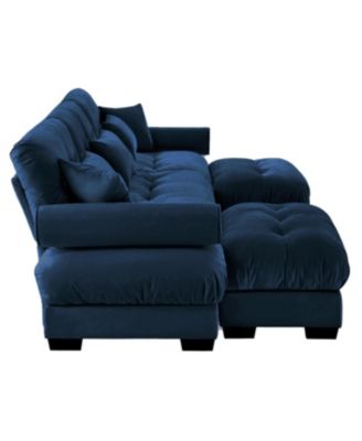 Streamdale U Shape Modular Sectional Sofa Couch with Two Ottomans, Blue