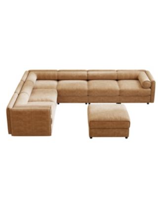 Modern 6-Piece Modular Sectional Sofa with Storage - Camel Chenille