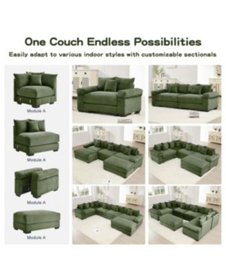 Streamdale 92" Oversized Cloud Modular L-Shape Sectional Couch, Soft Corduroy, Green
