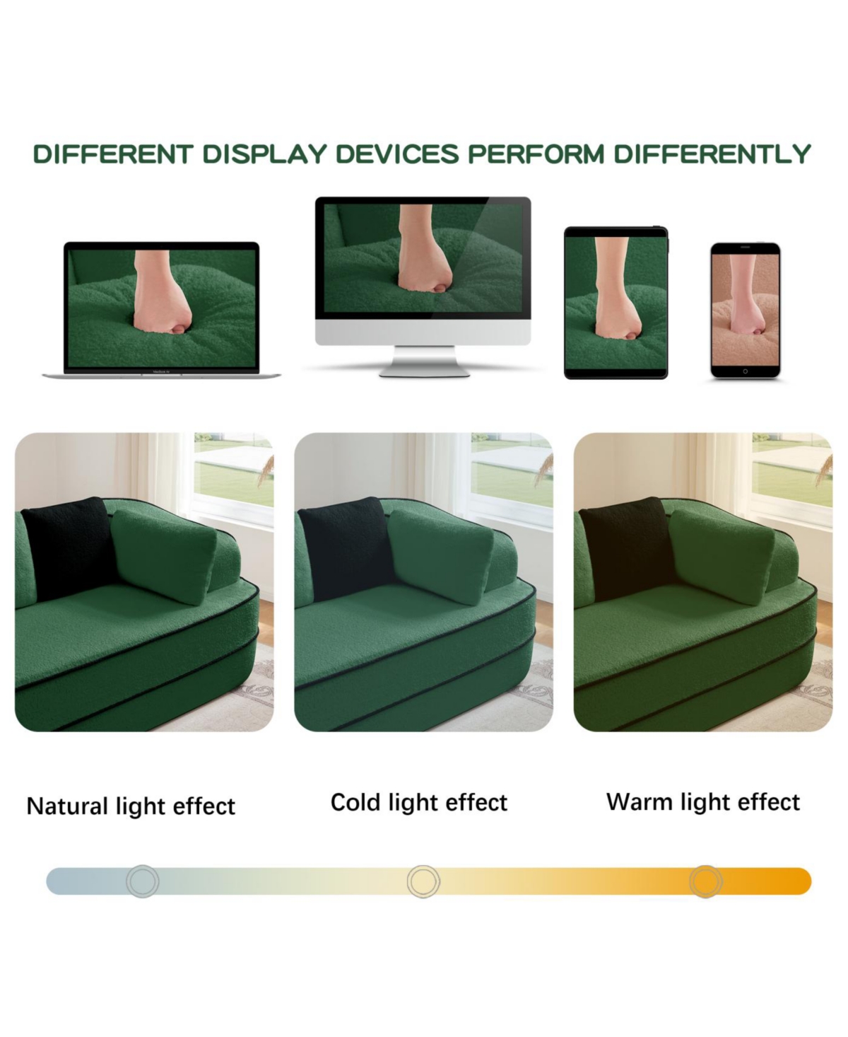 Streamdale Green Teddy Fabric L-Shaped Chaise Sofa - No Assembly, Fluffy Comfy Couch