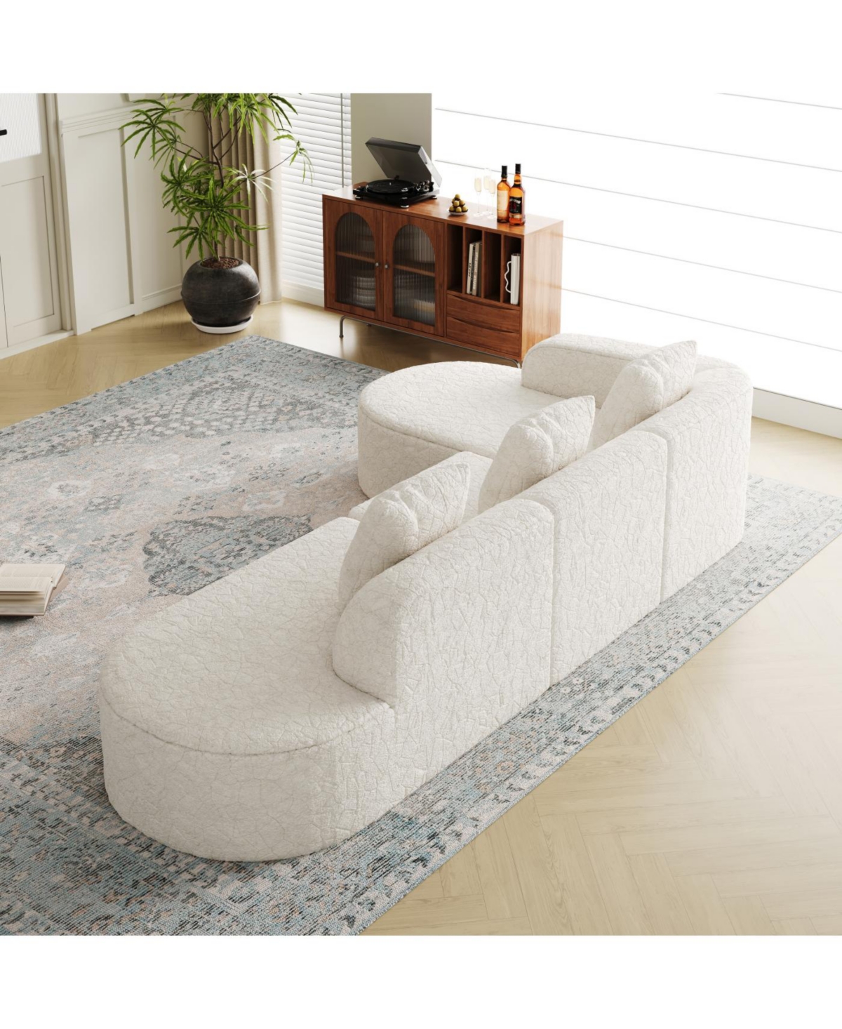Streamdale Furniture Streamdale L-shaped curved modular sofa, modern lychee-textured polyester, curved backrest with 3 pillows