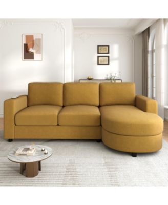 Streamdale Modern L-shaped Sofa Couch with Curved Chaise, USB & Storage, Blue