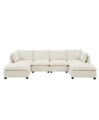 Streamdale Comfy Cloud 4-Seat Chenille Sofa Sleeper with Ottomans & Pillows (Beige