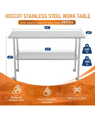 Streamdale Stainless Steel Prep Table 24" x 60" with Wheels & Adjustable Undershelf