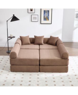 Streamdale Convertible Folding Sofa Bed with Pillow Back Handrail, Cloud Corduroy Mattress Sofa