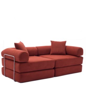 Modular Sofa Bed for Apartment, Convertible Sofa Bed, Corduroy, Ancora Red