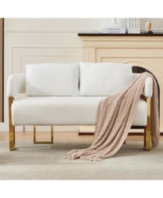 Streamdale Modern Teddy fleece upholstered chair with gold metal legs, White