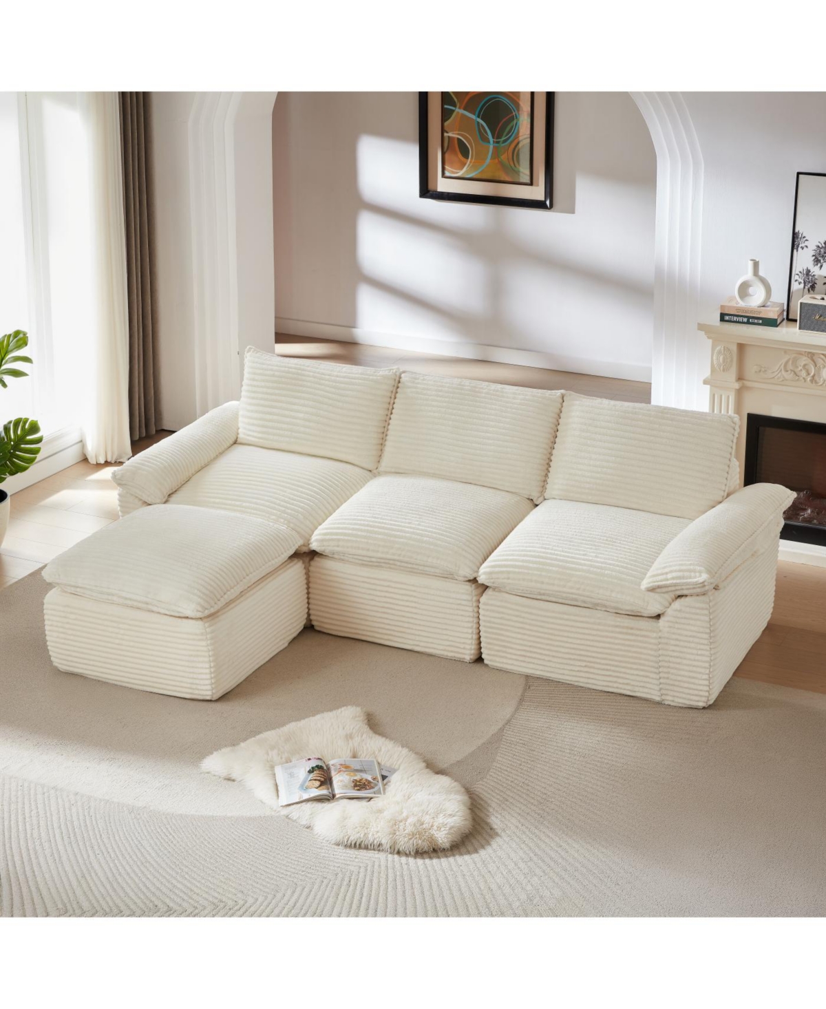 Streamdale Furniture Modern corduroy cloud sofa, comfortable & combinable for living rooms