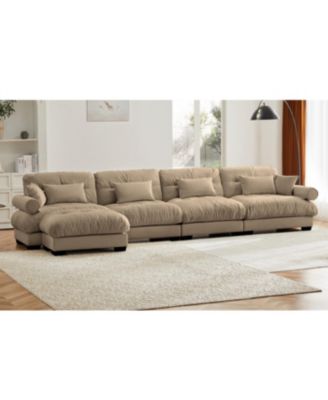 Streamdale L-Shaped Cloud Sofa, Convertible 4-Seater Modular Couch, Velvet Upholstered Corner Couch, Camel