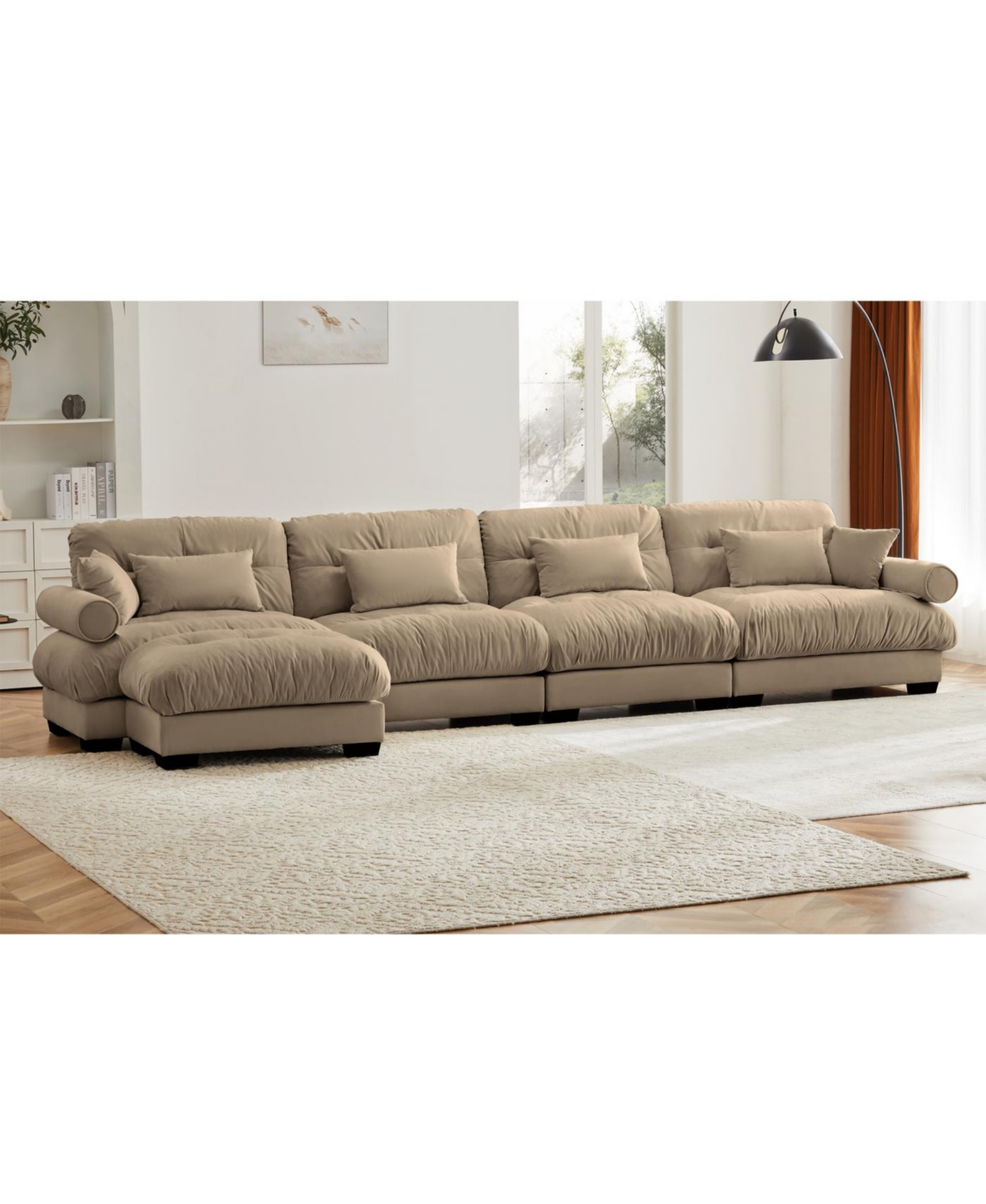 Streamdale Furniture Streamdale L-Shaped Cloud Sofa, Convertible 4-Seater Modular Couch, Velvet Upholstered Corner Couch, Camel
