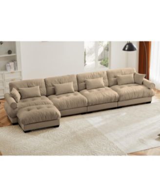 Streamdale L-Shaped Cloud Sofa, Convertible 4-Seater Modular Couch, Velvet Upholstered Corner Couch, Camel