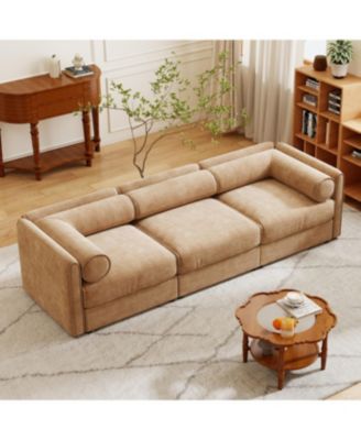 Elegant Camel Chenille 3-Seater Sofa with Hidden Storage Compartment