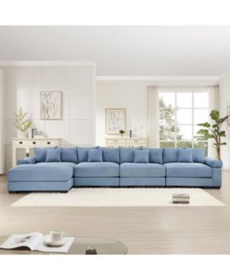 Streamdale Oversized Cloud Modular L-Shape Sectional Couch, Soft Corduroy, Blue
