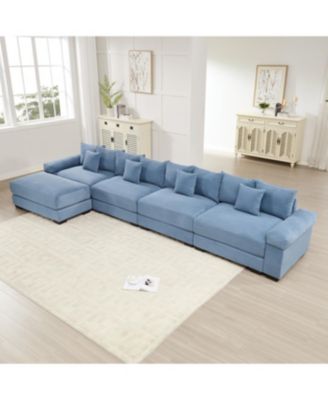 Streamdale Oversized Cloud Modular L-Shape Sectional Couch, Soft Corduroy, Blue