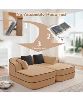 Camel Teddy Fabric Boneless Sofa with Double Chaises