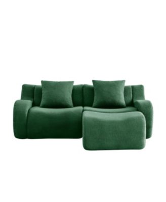 Streamdale L-Shaped Teddy Fabric 2-Seat Boneless Sofa, Curved Armrest, Streamlined & Ergonomic Design, Green