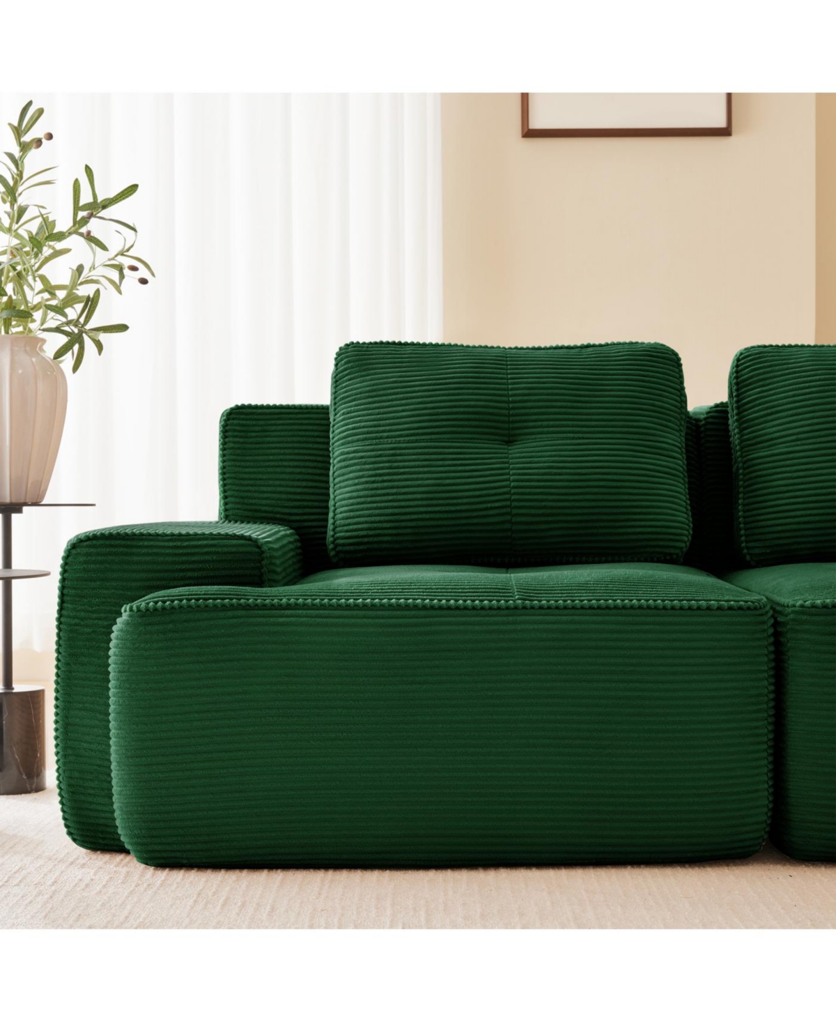 Streamdale Furniture Streamdale Modern U-Shaped Corduroy Sectional Sofa with Ottoman, Green