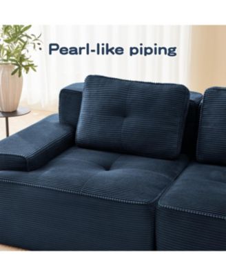 Streamdale Modern L-Shaped Corduroy Sectional Sofa with Movable Ottoman, Blue