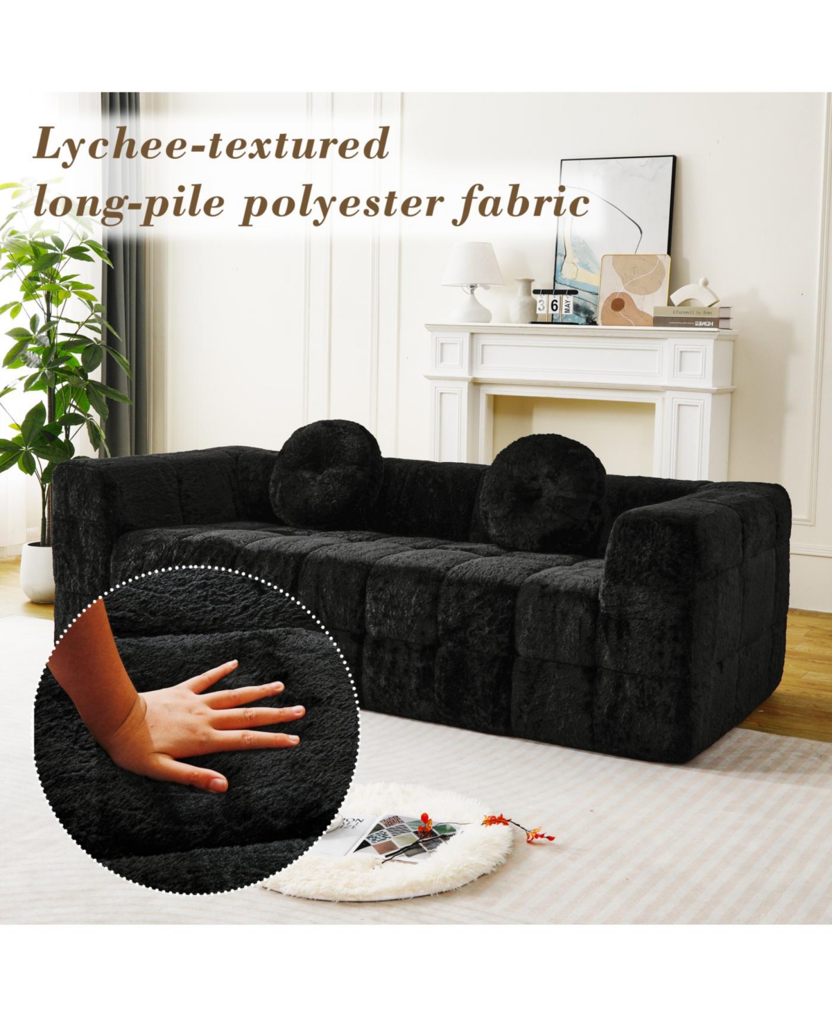 Streamdale Furniture Modern Boneless Couch with Two Circular Throw Pillows, Checkered Design