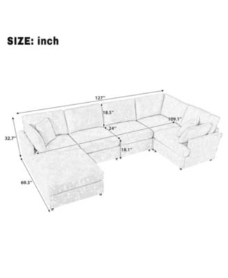 Streamdale U-Shaped Sectional Sofa with Movable Ottoman, 6-Piece Chenille Sofa Set