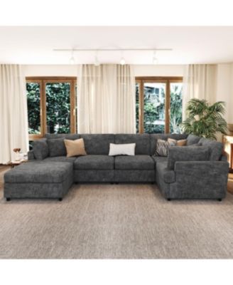 Streamdale U-Shaped Sectional Sofa with Movable Ottoman, 6-Piece Chenille Sofa Set